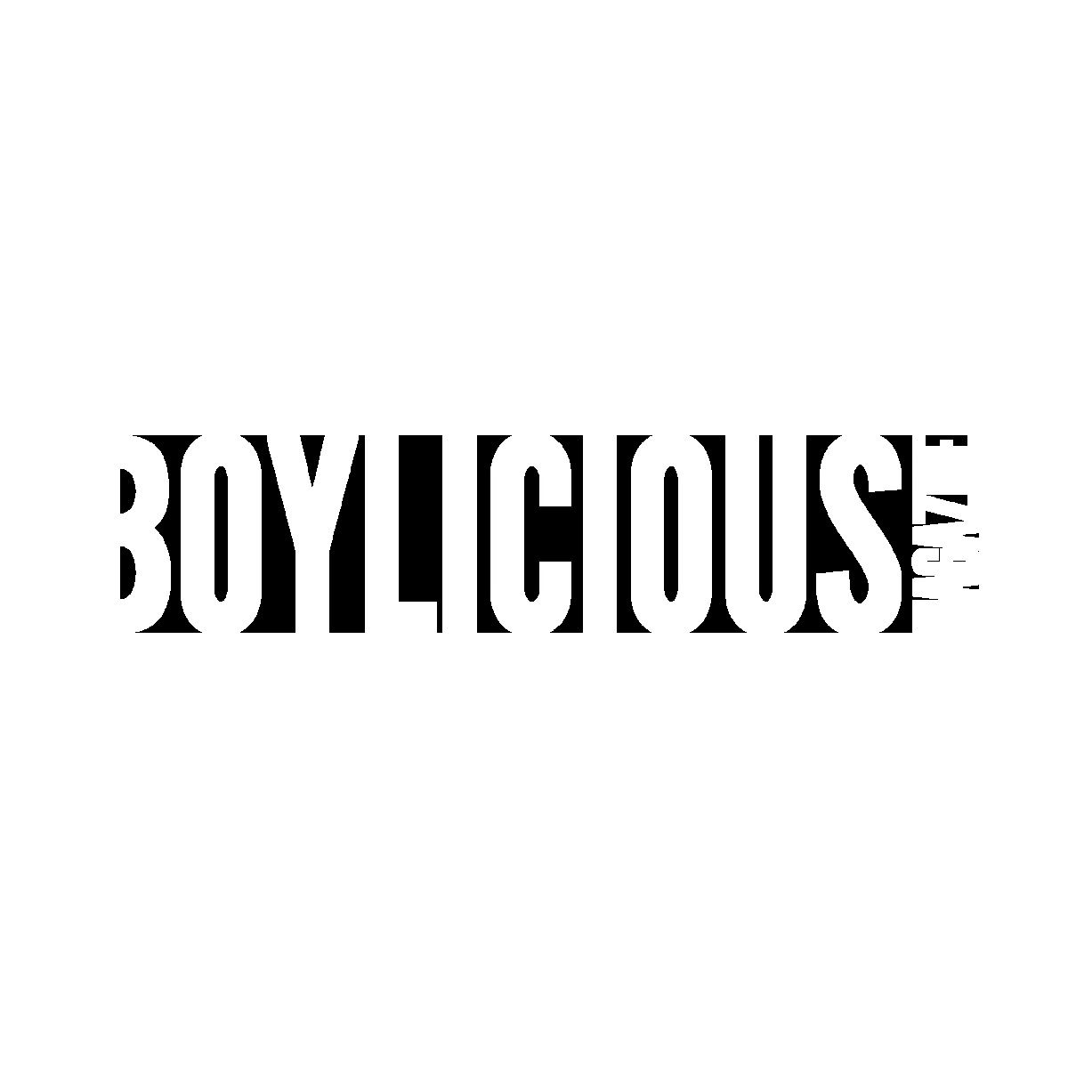 Bold black Boylicious logo typography on white background, modern sans-serif wordmark design.