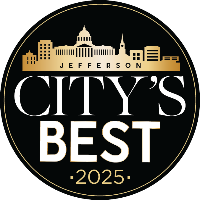 Jefferson City's Best 2025 award badge featuring a gold city skyline on a black circular seal.