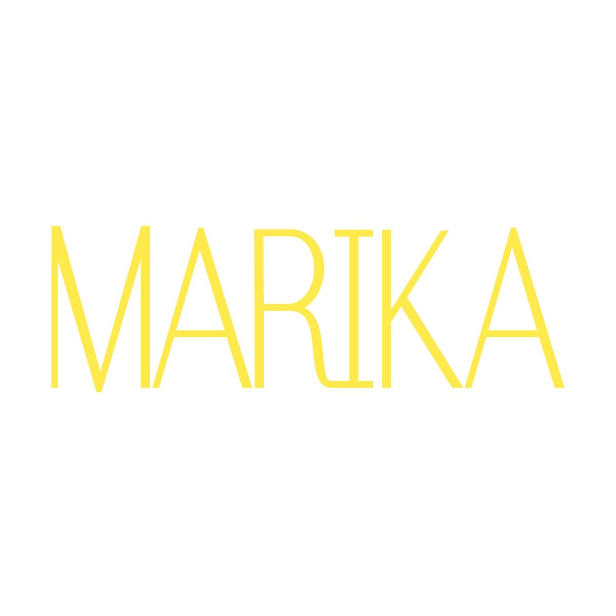 Marika brand logo in bold yellow text on a clean white background.