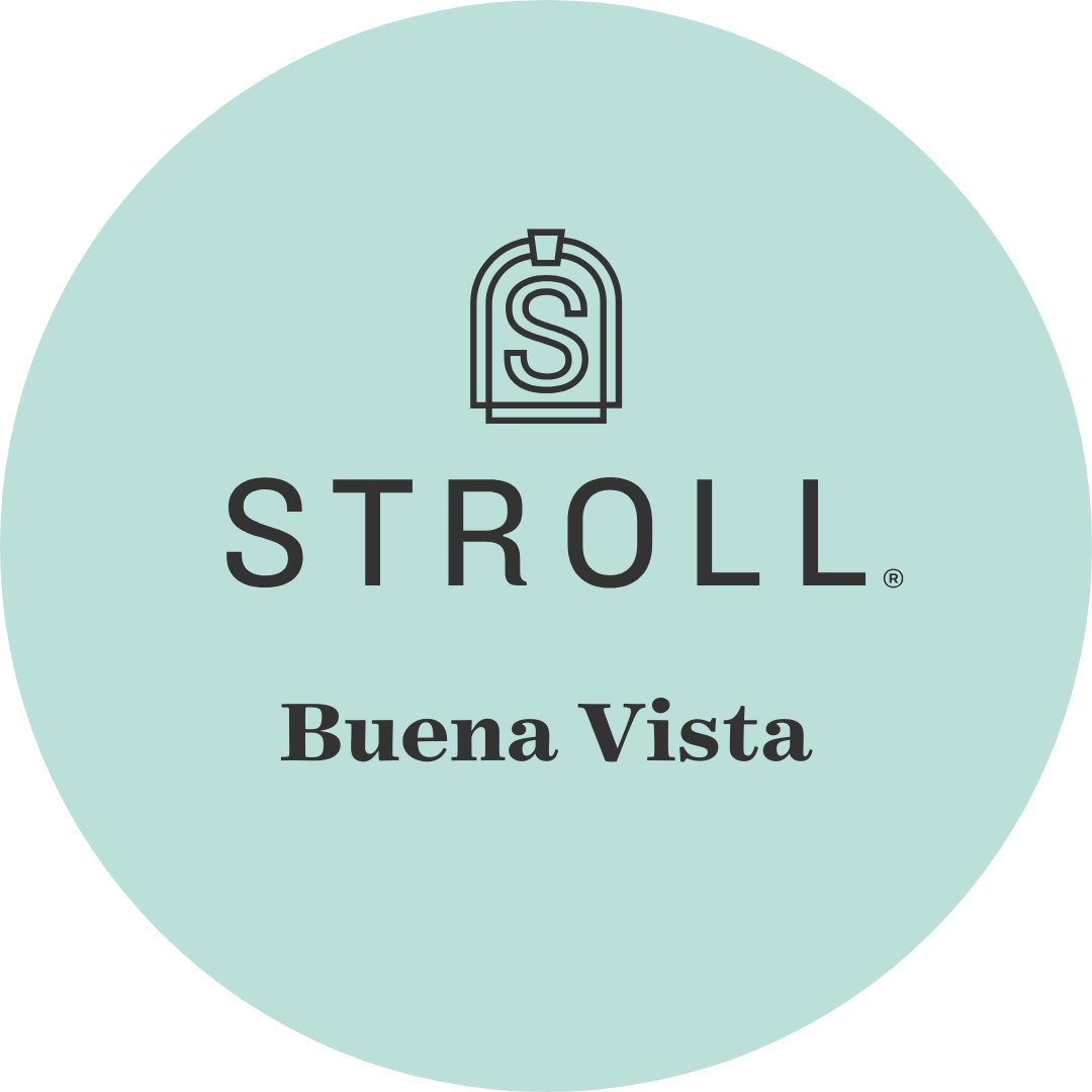 A minimalist logo design for Stroll Buena Vista featuring a stylized 
