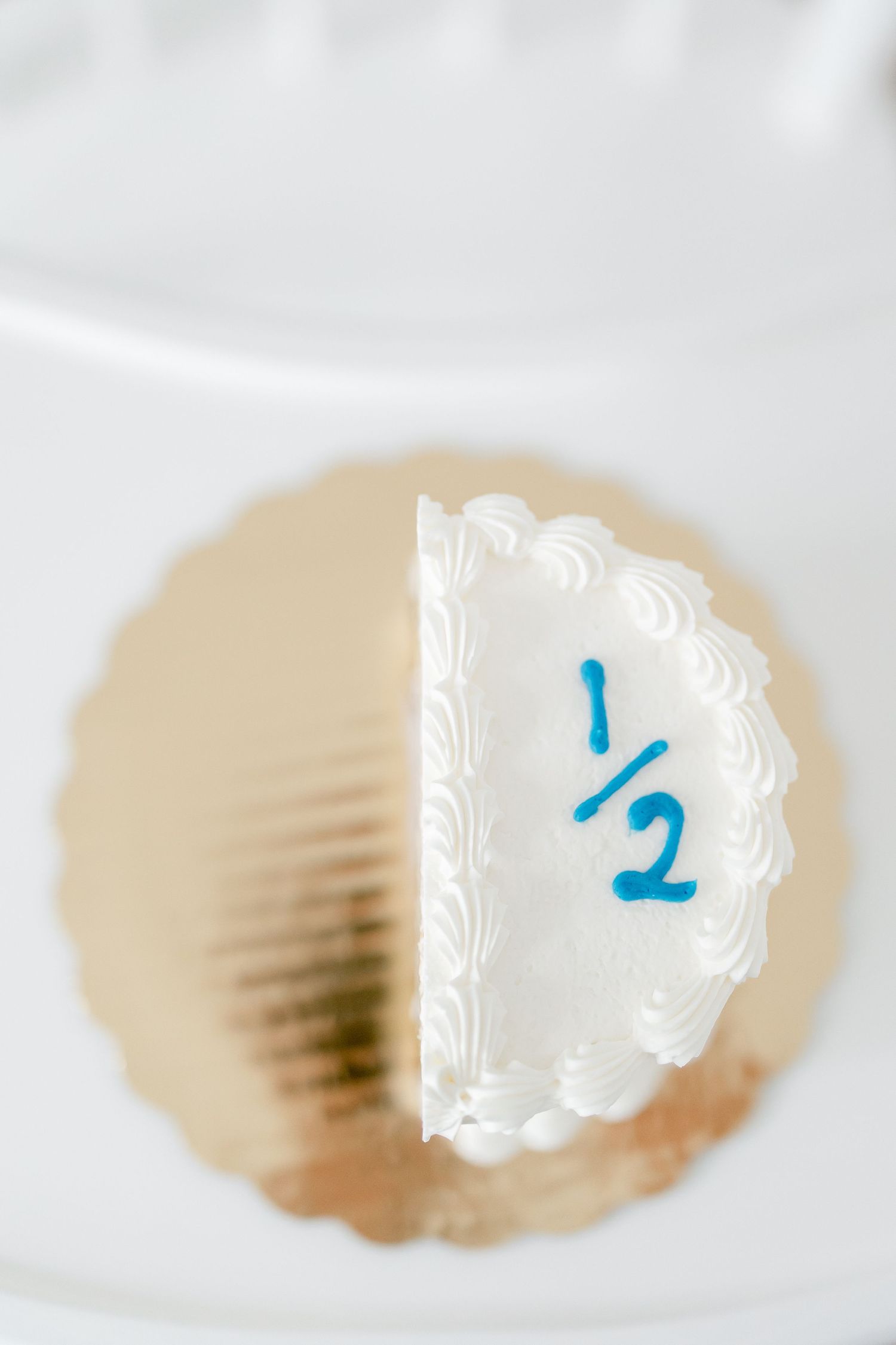 Decorative white paper plates with blue numbers for cake smash photography session.