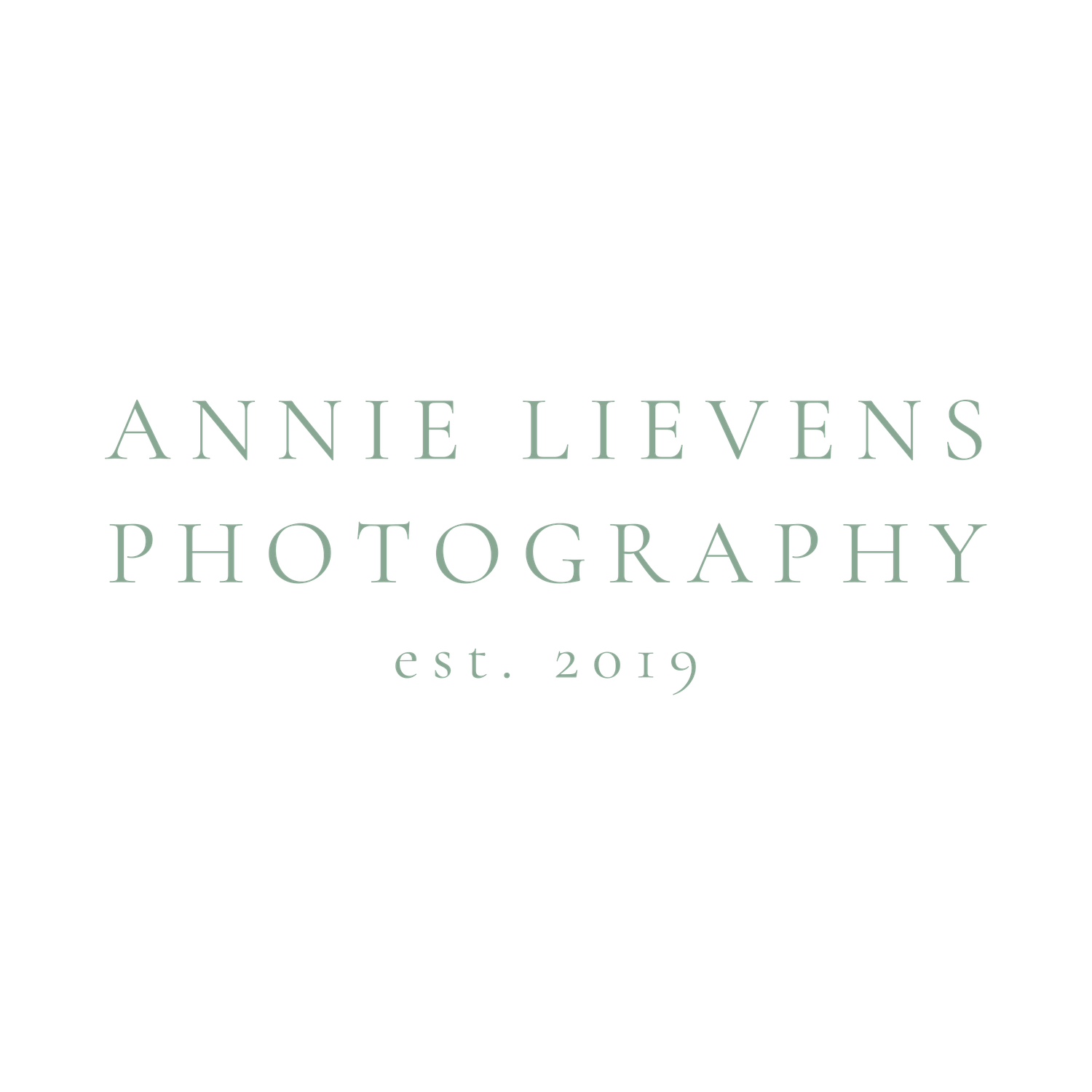 Annie Lievens Photography logo in sage green text with elegant serif font and established date of 2019.