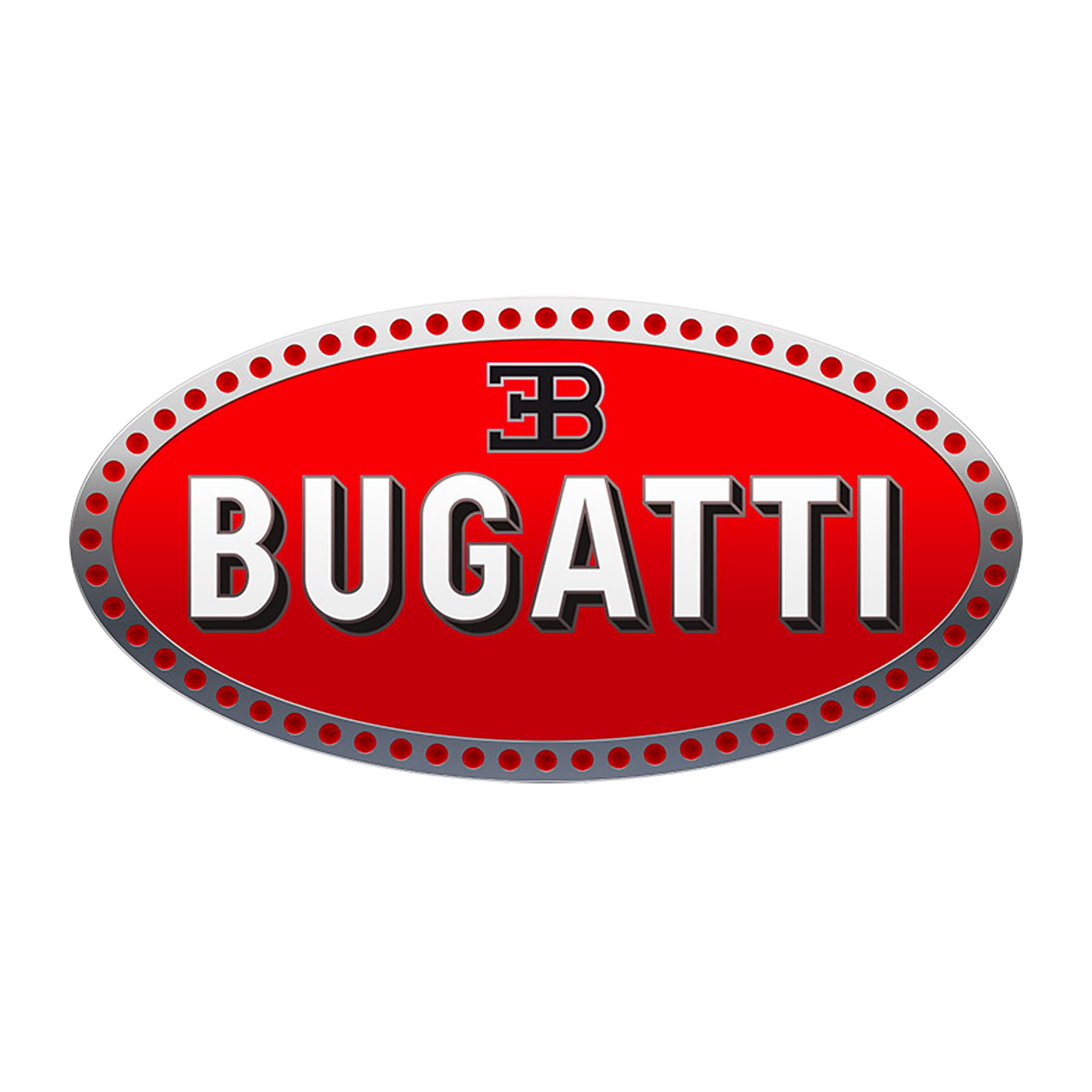 Red Bugatti automotive logo on a white background