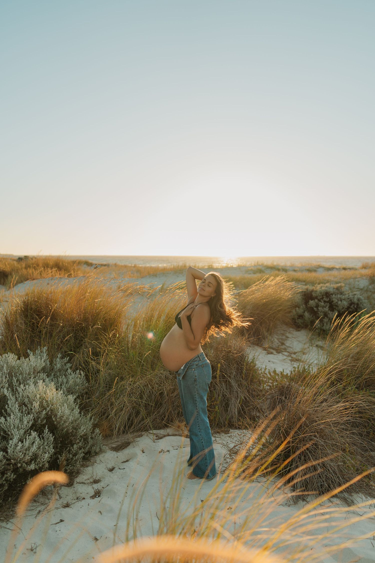 Perth Maternity Photographer beach photoshoot session, golden hours, creative pregnancy shoot
