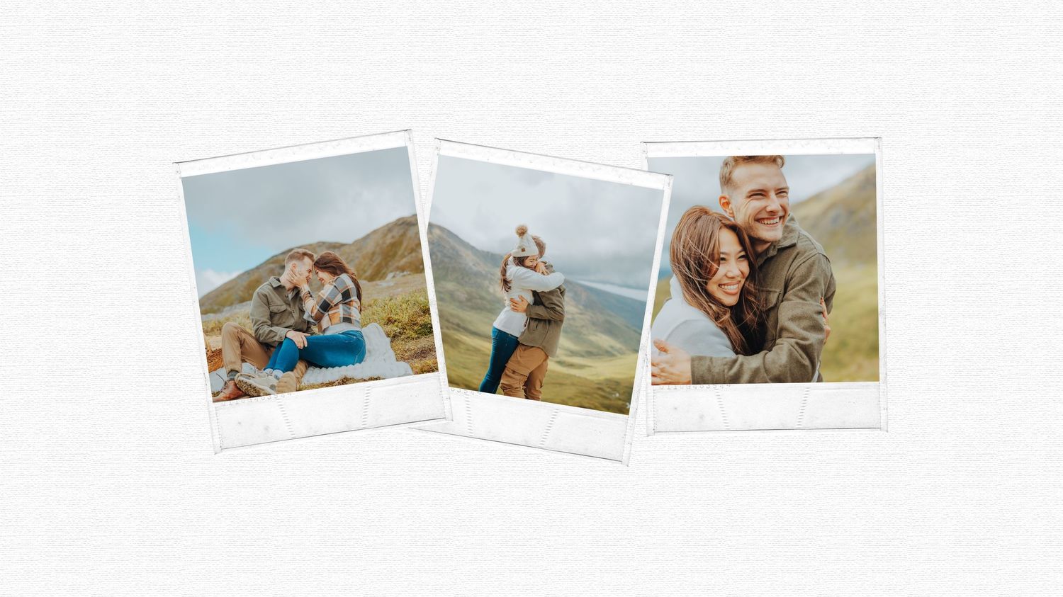 Three vintage-style polaroid photos arranged on white background.