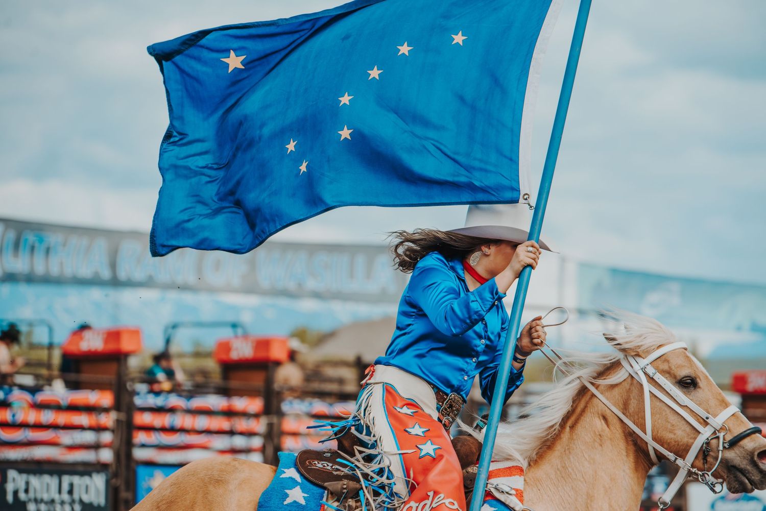 North and Wild capturing Rodeo Alaska and Alaska Flag in Palmer, Alaska