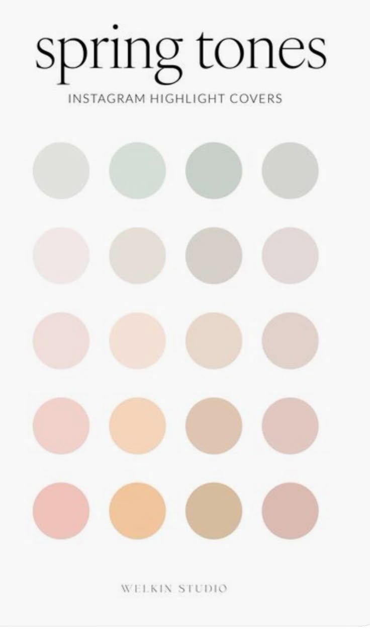 A soft pastel color palette featuring gentle spring tones in beige, pink, sage green and gray for Instagram highlights.