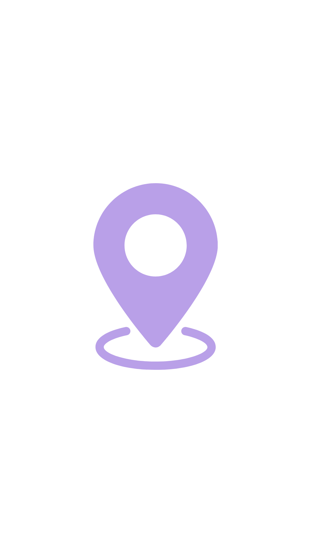 Purple location pin icon with a circular cutout and an elliptical shadow beneath it on a white background.
