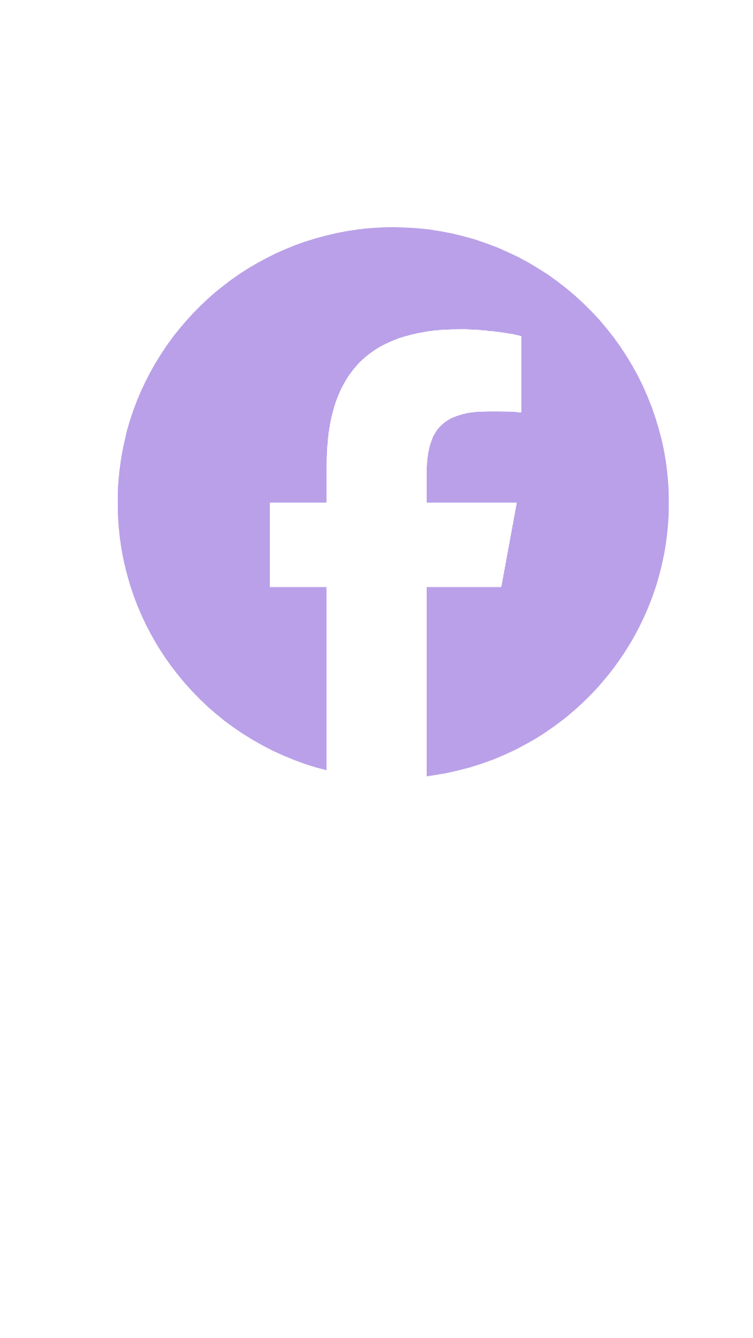 Purple Facebook logo icon with white letter f on a lavender circular background for social media branding.