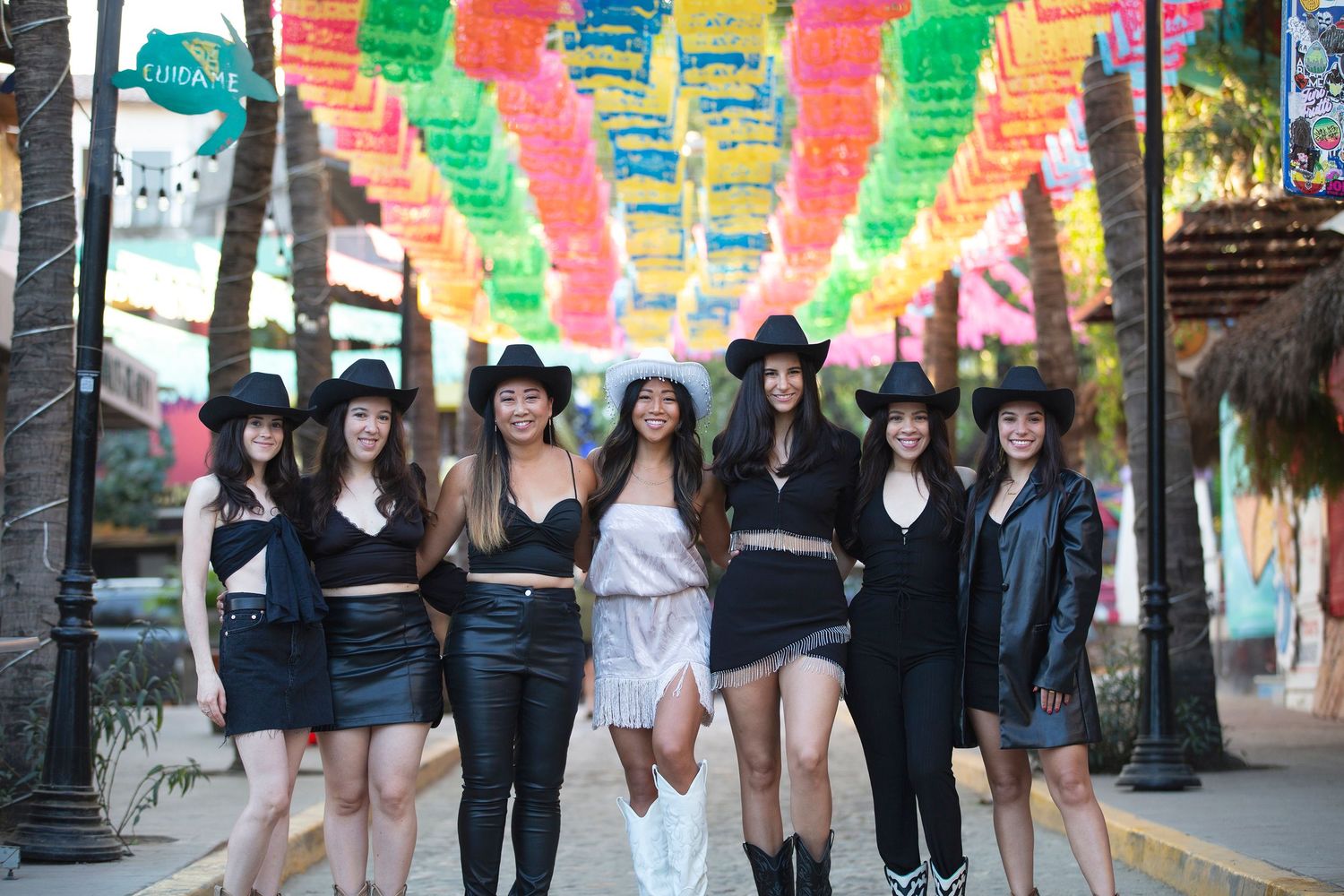 Bachelorette party vacation photography capturing a group of friends celebrating together in Sayulita, Mexico.
