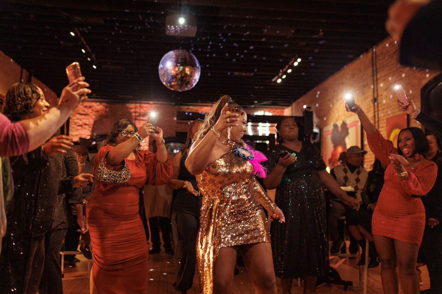birthday party dancing in indoor night club.