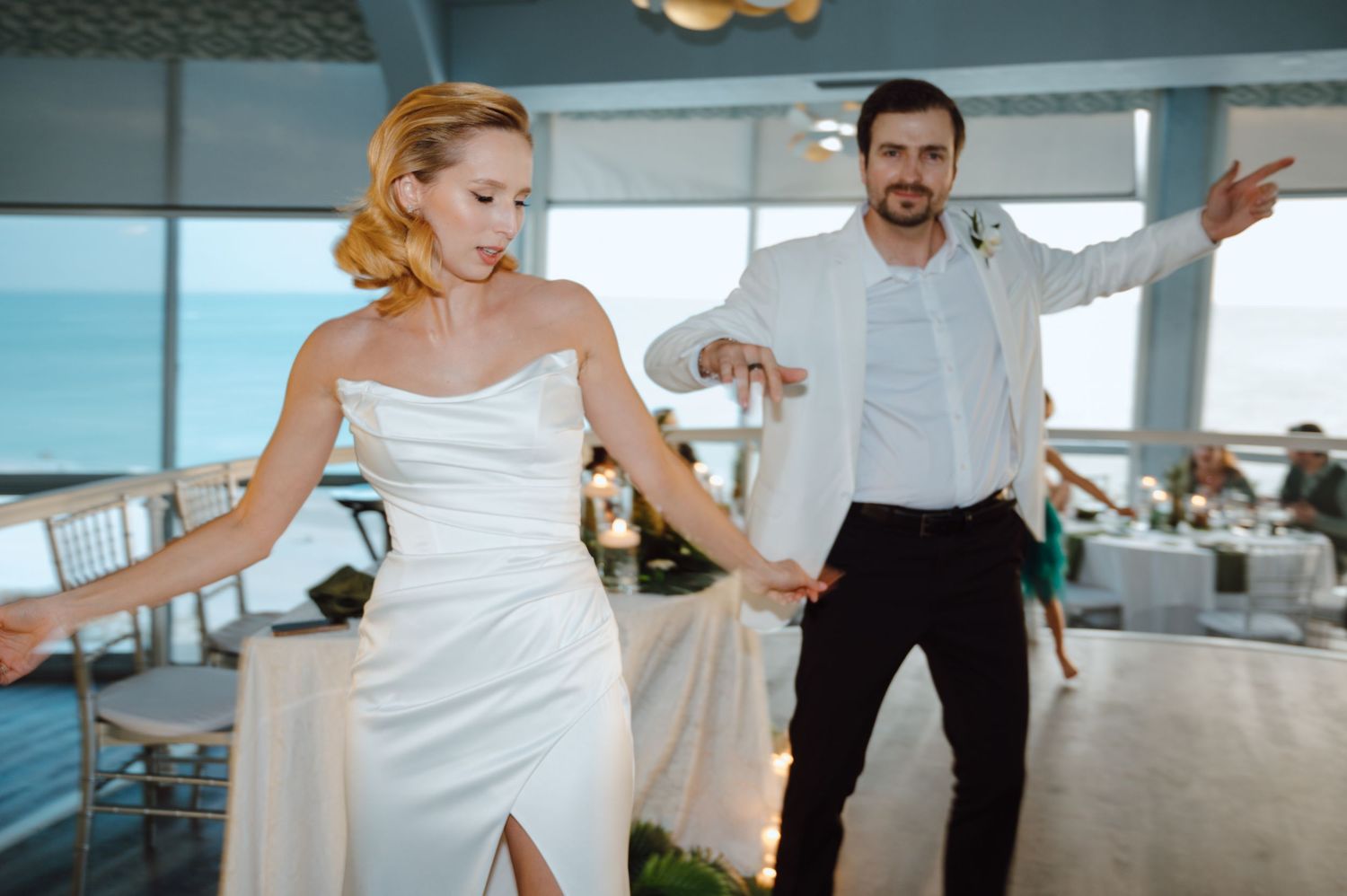 satin wedding dress. strapless wedding dress. bride hair inspo.