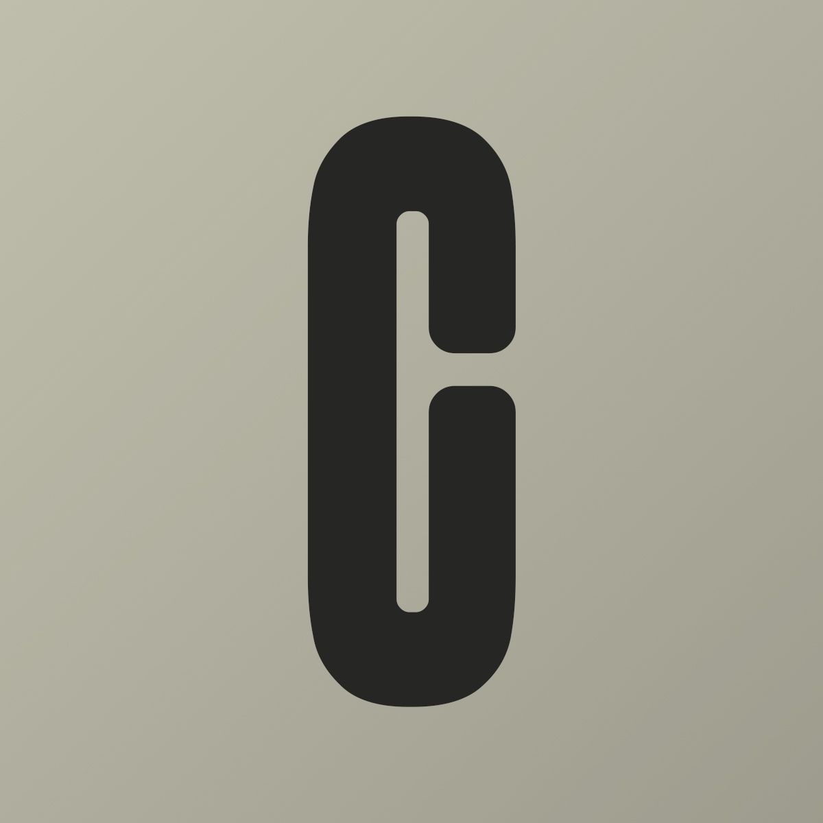 Black letter G in a bold geometric sans-serif font style against a light gray background.