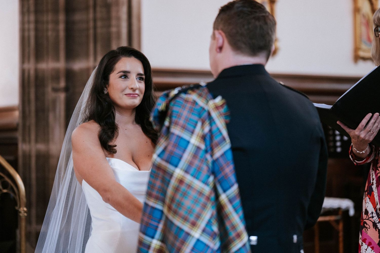 Joyful moments shared during a traditional church wedding ceremony.