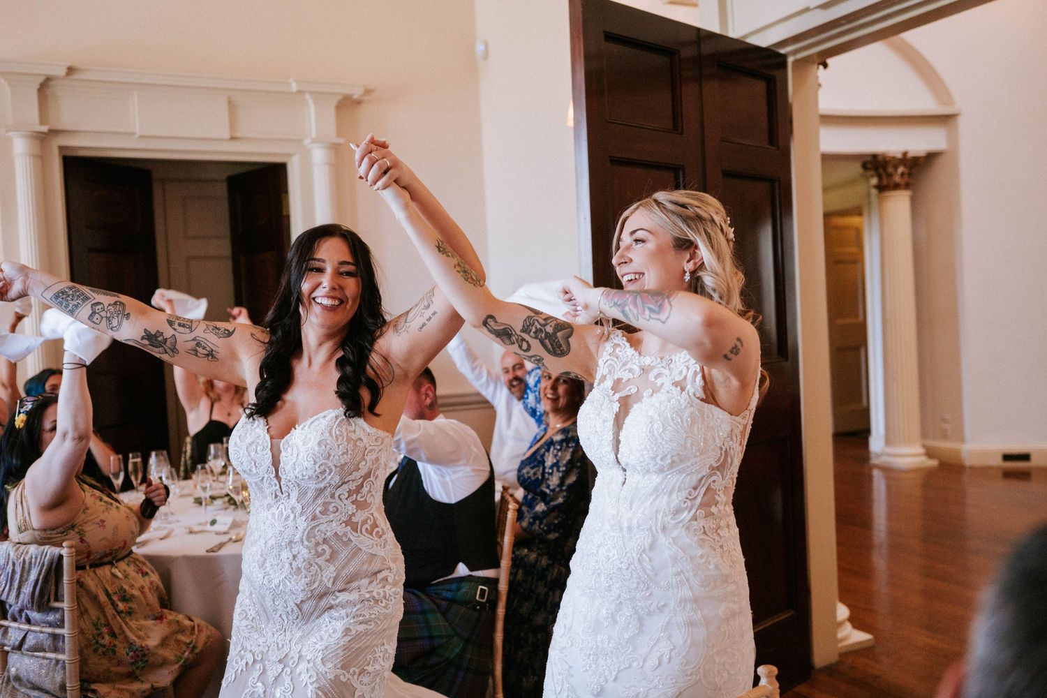Fasque Castle Wedding Photography. Wedding celebration candid moments captured during indoor reception.