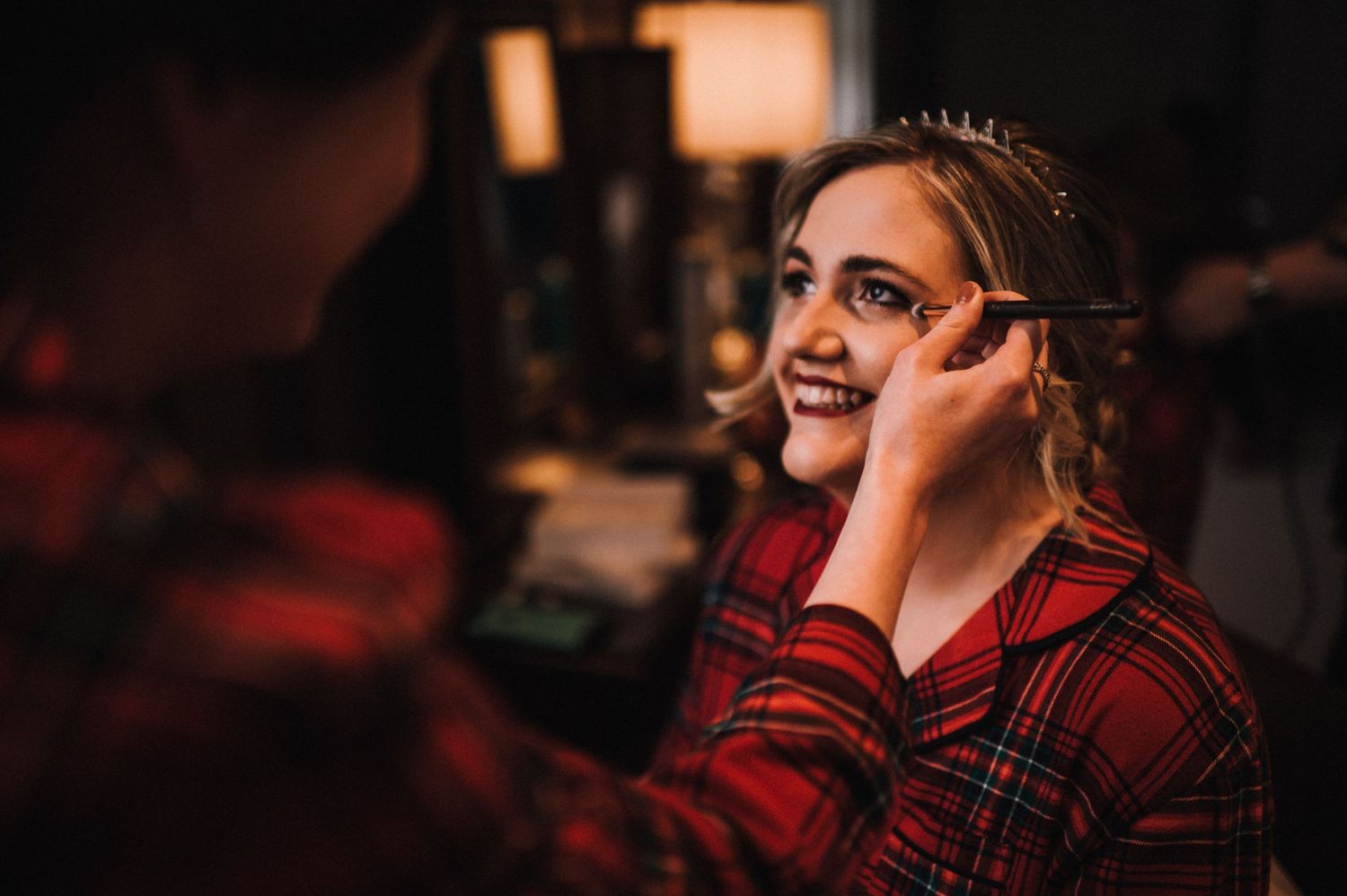 Preparation moment in warm lighting with festive holiday decor.