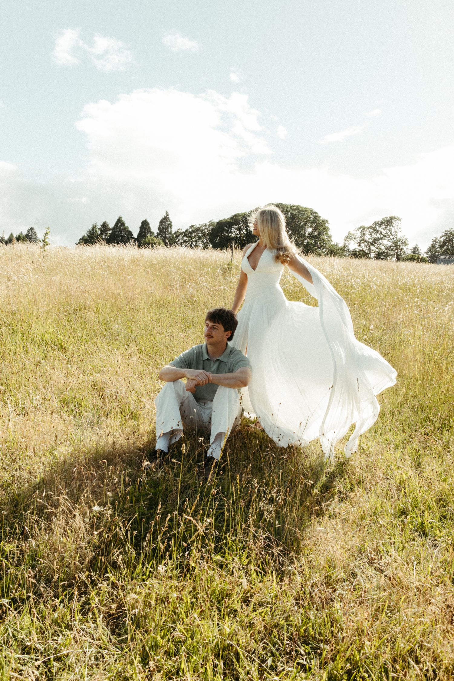 Golden hour in the willamette valley with newly engaged couple with PNW wedding photographer