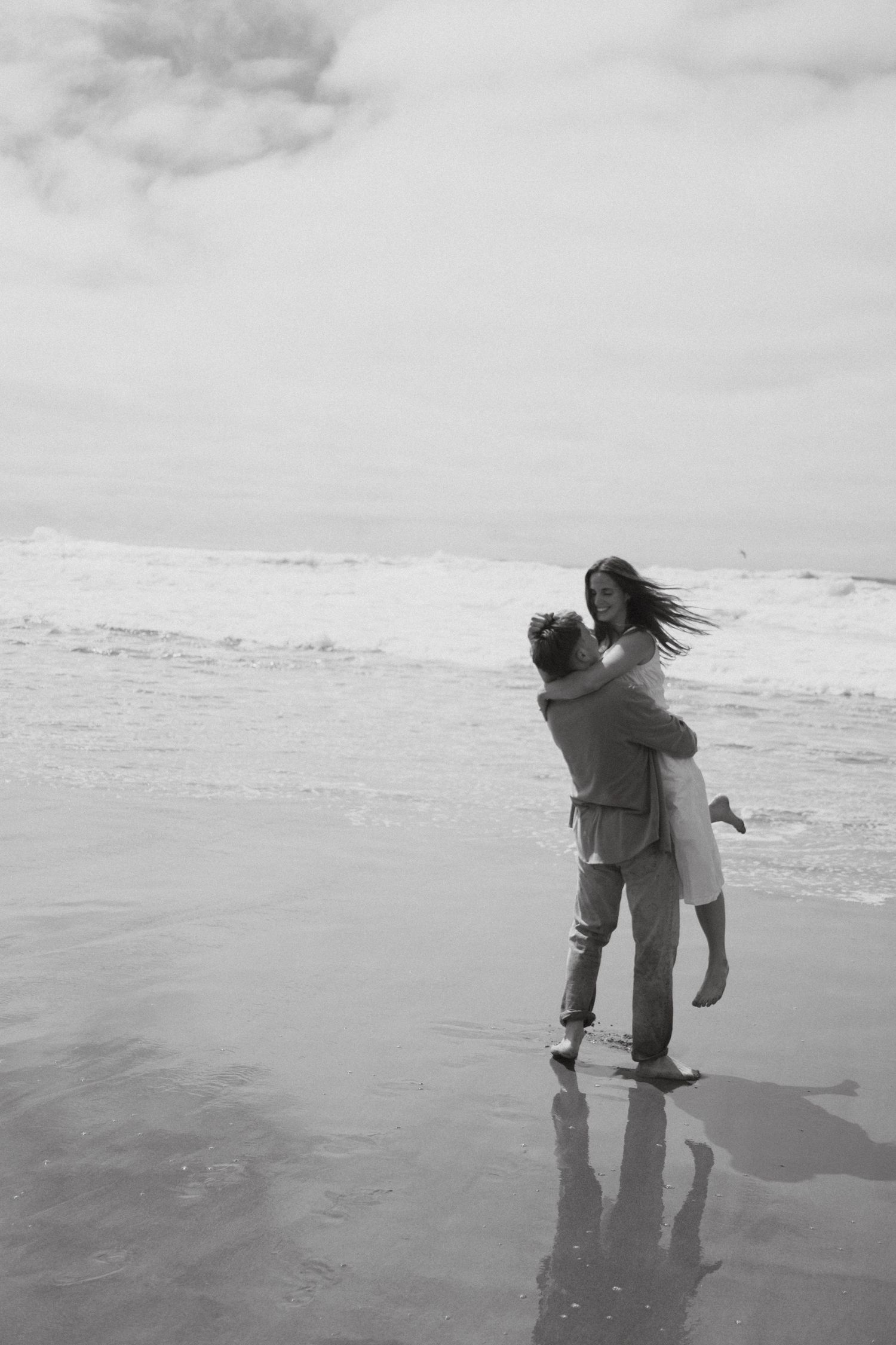film style black and white engagement photography PNW
