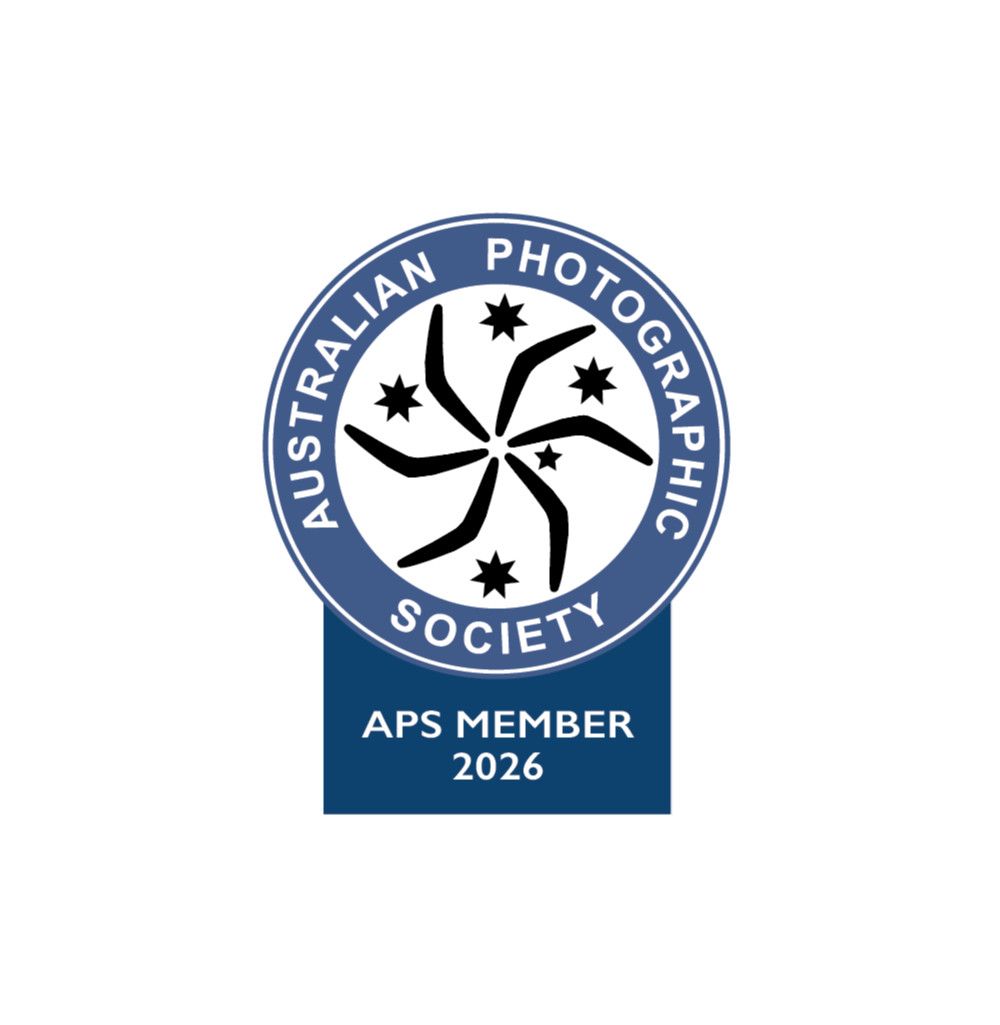 Three circular blue and white logos for the Australian Photographic Society with stars and APS member text.