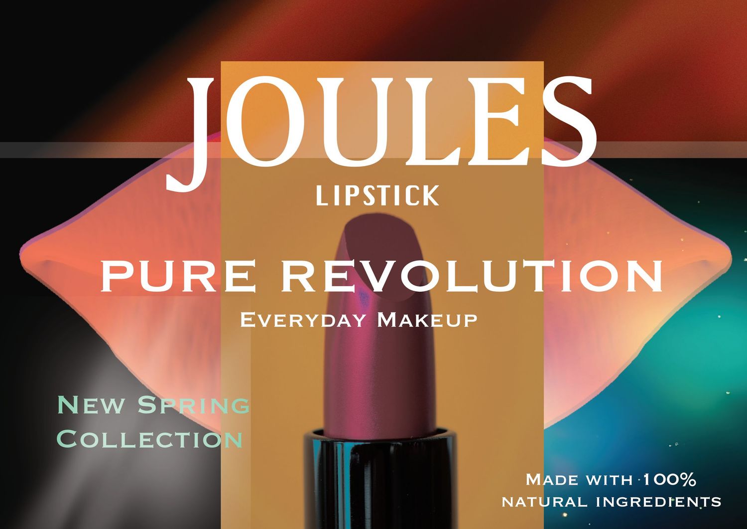 Joules Pure Revolution lipstick advertisement with coral background.
