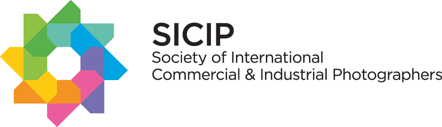 Colorful geometric logo design for Society of International Commercial and Industrial Photographers organization.