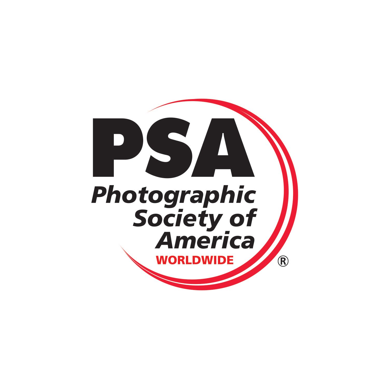 Logo of PSA (Photographic Society of America) Worldwide featuring black text and a red circular design element.
