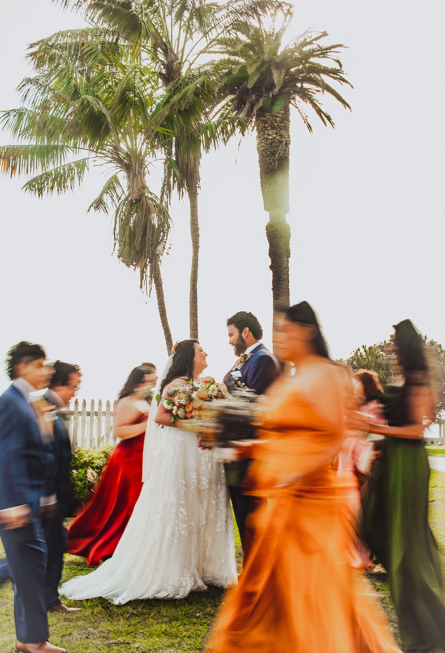 group wedding photo with motion blur