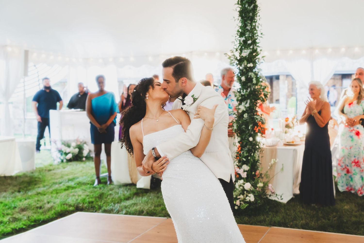 first dance at a wedding in a tent