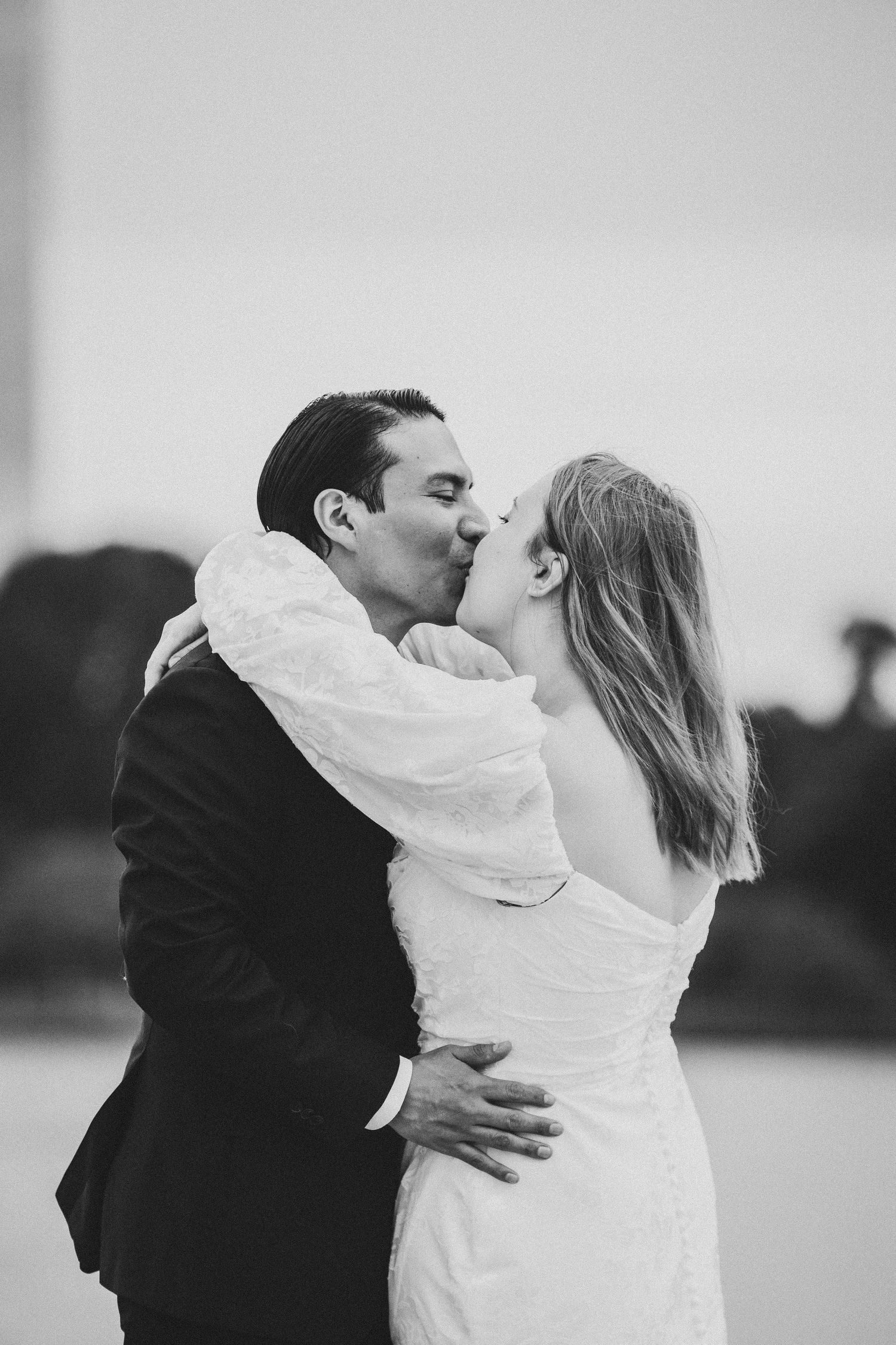 black and white wedding photo at Tidal Basin DC