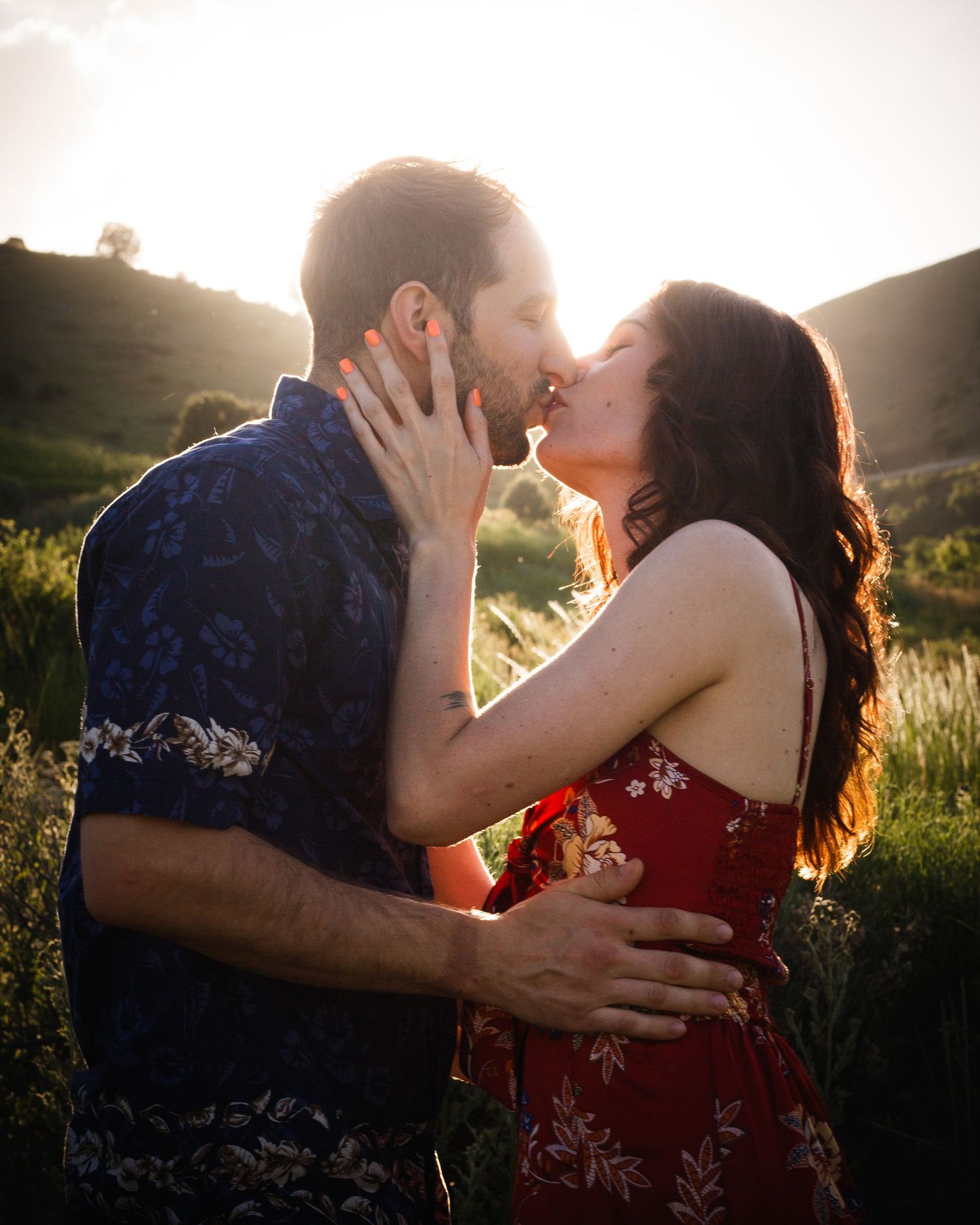 couple photos done in outdoor setting at sunset in Colorado