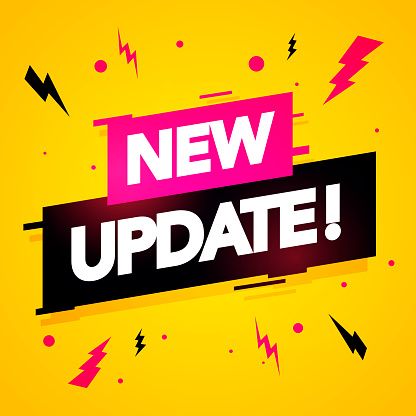 Bright yellow background with pink lightning bolt icons and black text displaying 'NEW UPDATE' in modern typography.