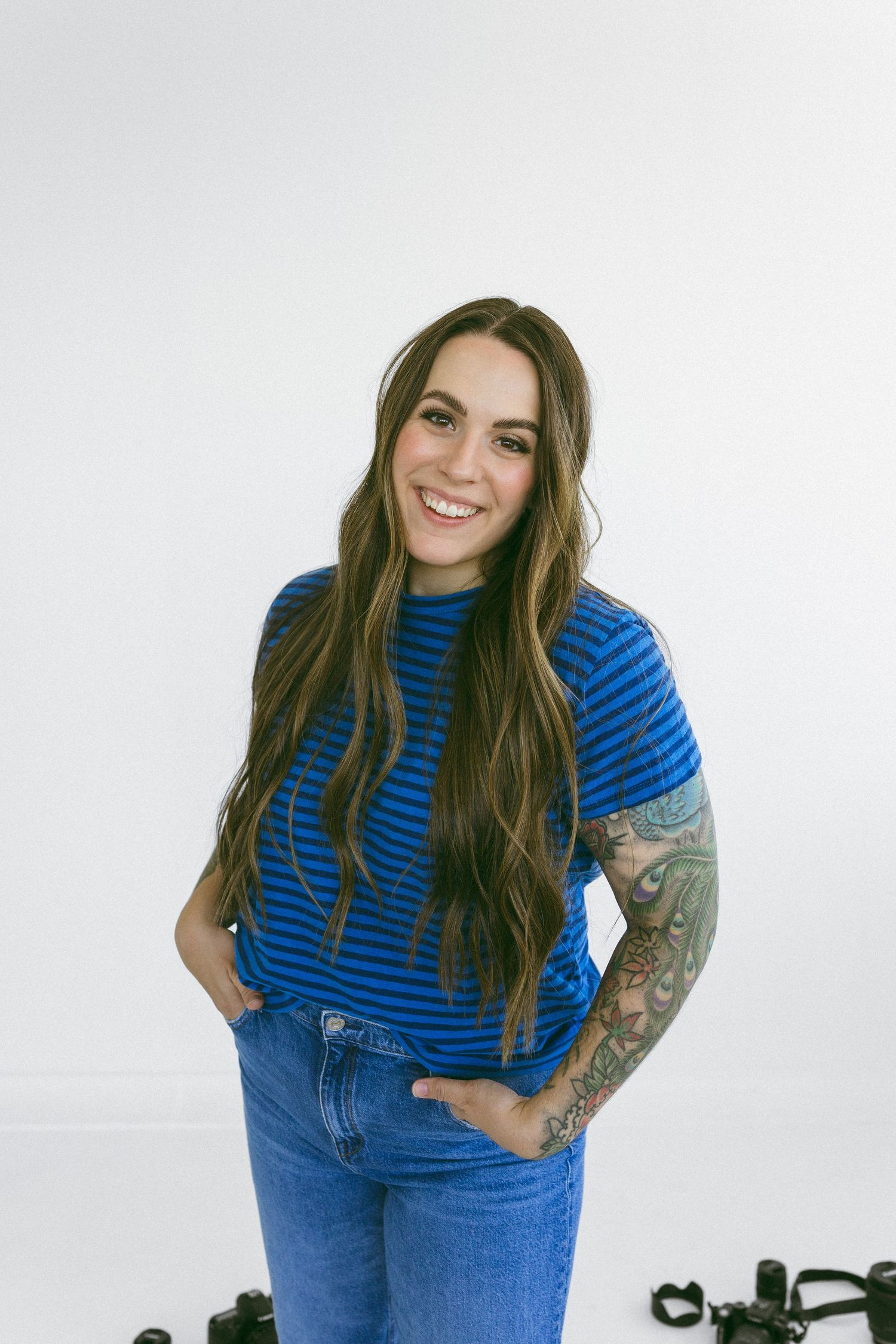 woman smiling at the camera during a studio session