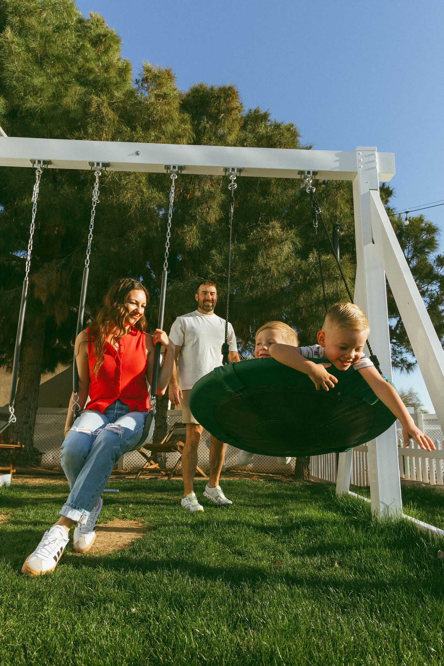 family playing on the playground
