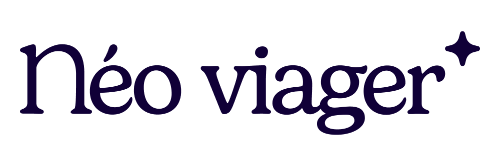 Elegant navy blue text logo reading 'Neo viager' with decorative elements.