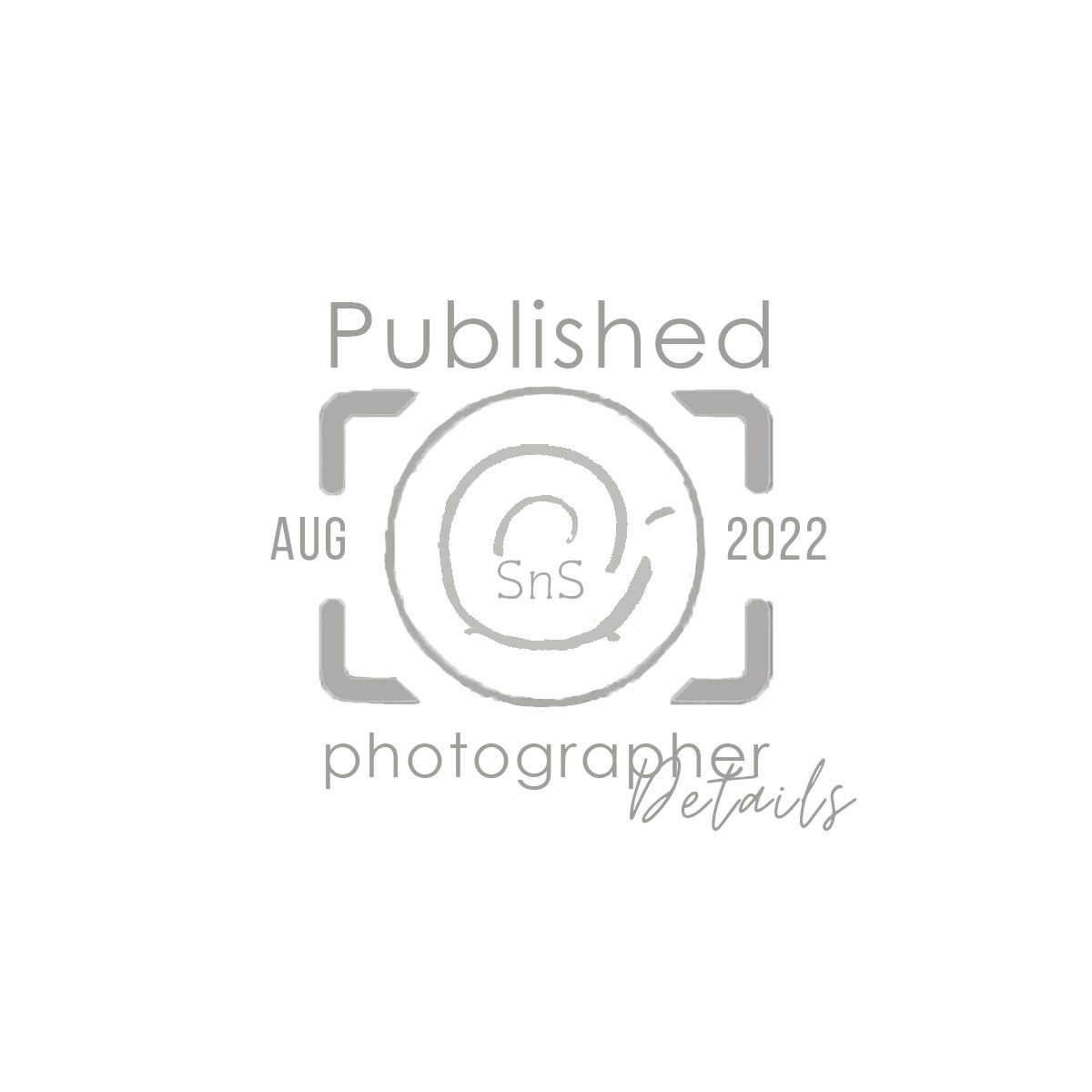 Published photographer details badge with camera icon design in light gray.