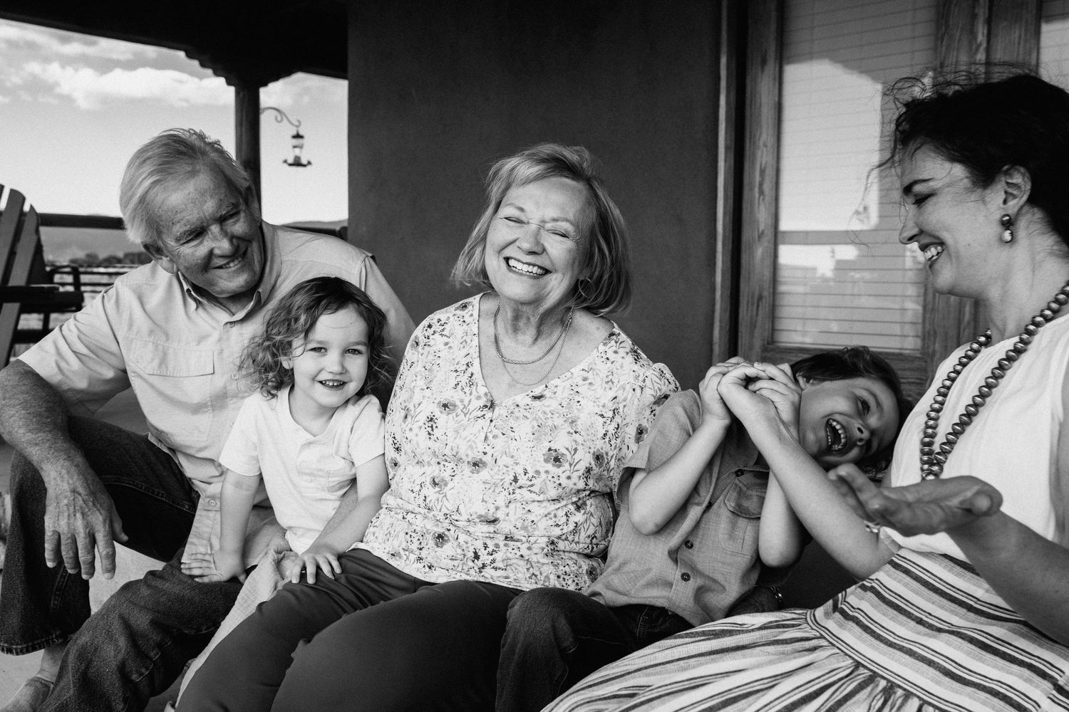 Series of candid indoor family moments showing laughter and joy.