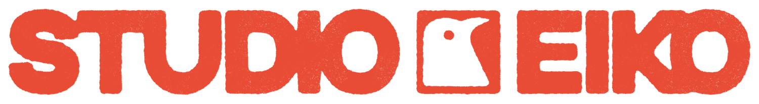 Studio Eiko logo in bold red-orange text with a small bird icon, displayed on a white background.