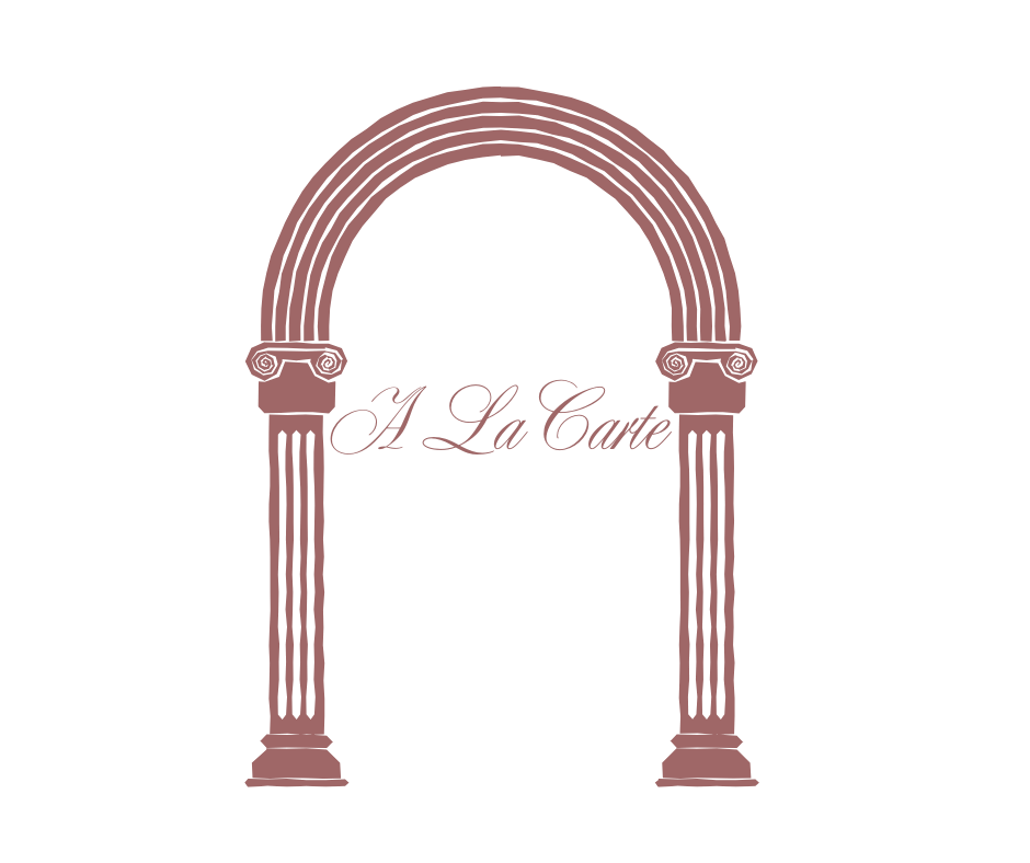 Elegant rose gold archway logo design with classical columns.