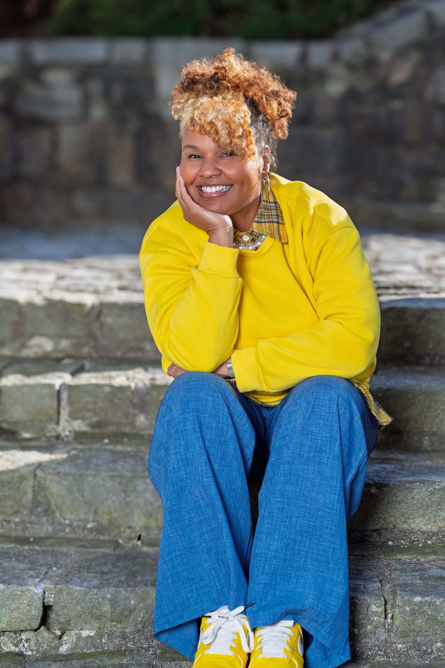 Atlanta birthday portrait session outdoors in a rustic natural setting on stone steps – Holland House Studio