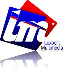 Lexbert Multimedia company logo with blue and red overlapping card design.