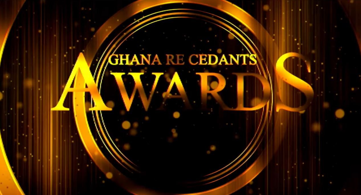 Ghana Re Cedants Awards logo displayed in golden letters against a dark glittering background.