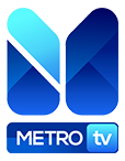 Metro TV logo featuring bold blue geometric shapes and gradient design on white background.