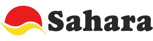 Sahara company logo with red and yellow wave design on white background.