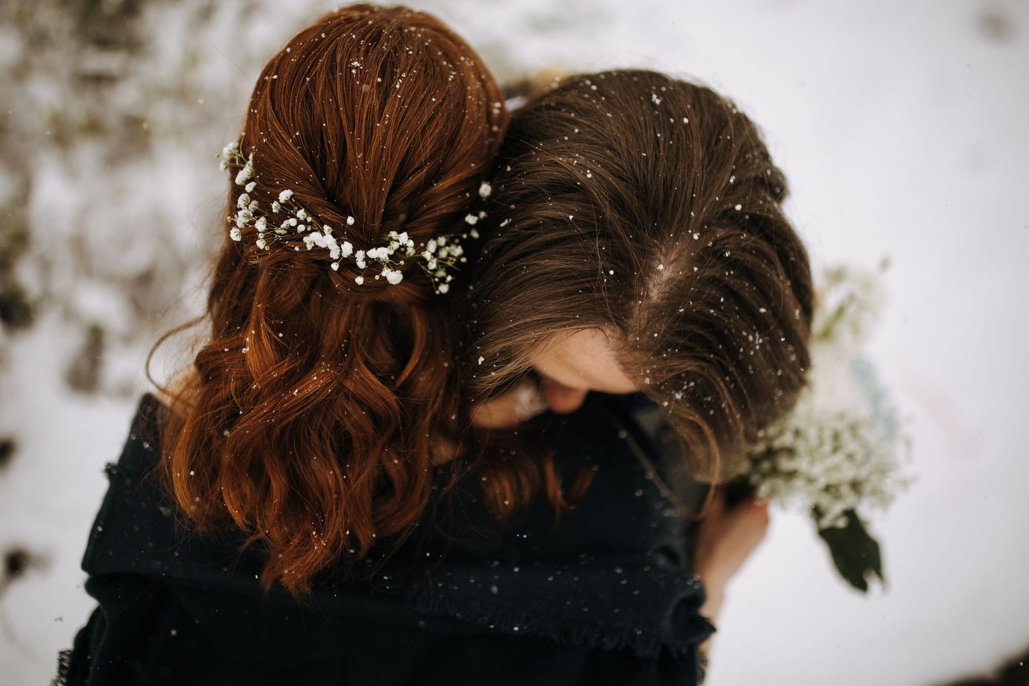 Close-up detail of bridal hair accessories with delicate floral elements.