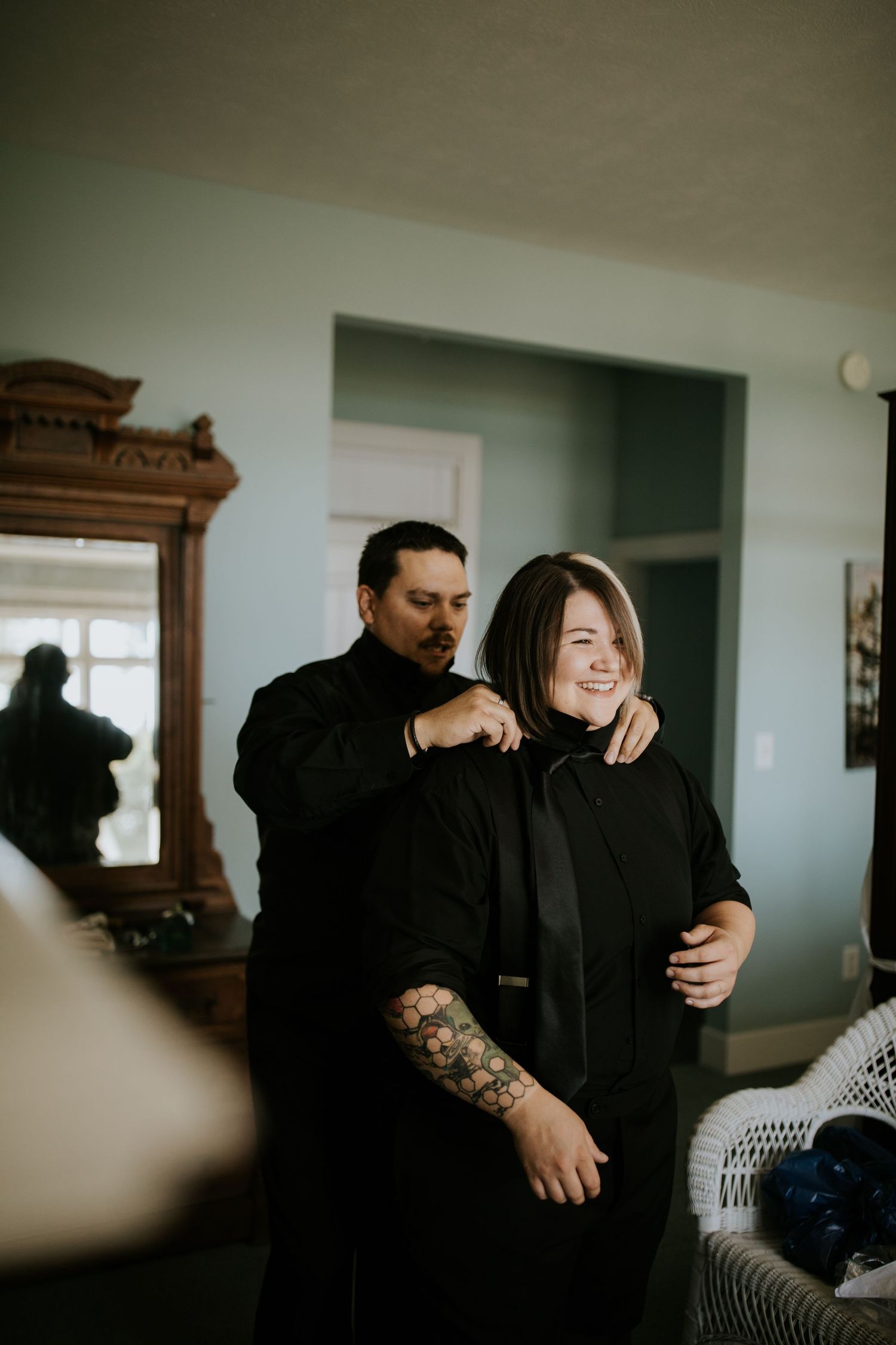 A candid sequence of joyful moments captured in natural light showing people sharing laughter and embraces indoors.