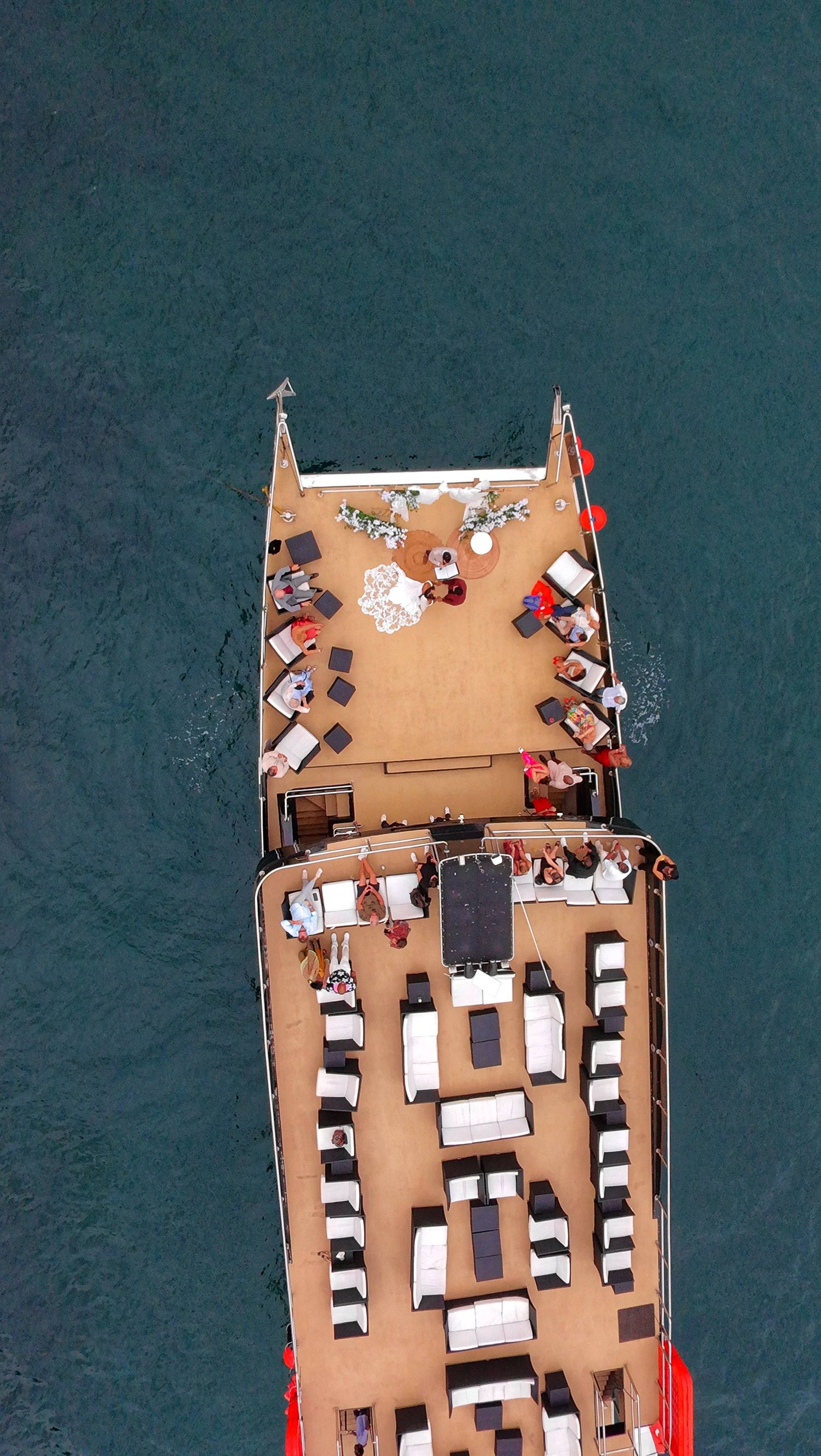 yacht wedding ceremony from above in Puerto Vallarta Mexico with ocean view captured by wedding content creator destination experience!
