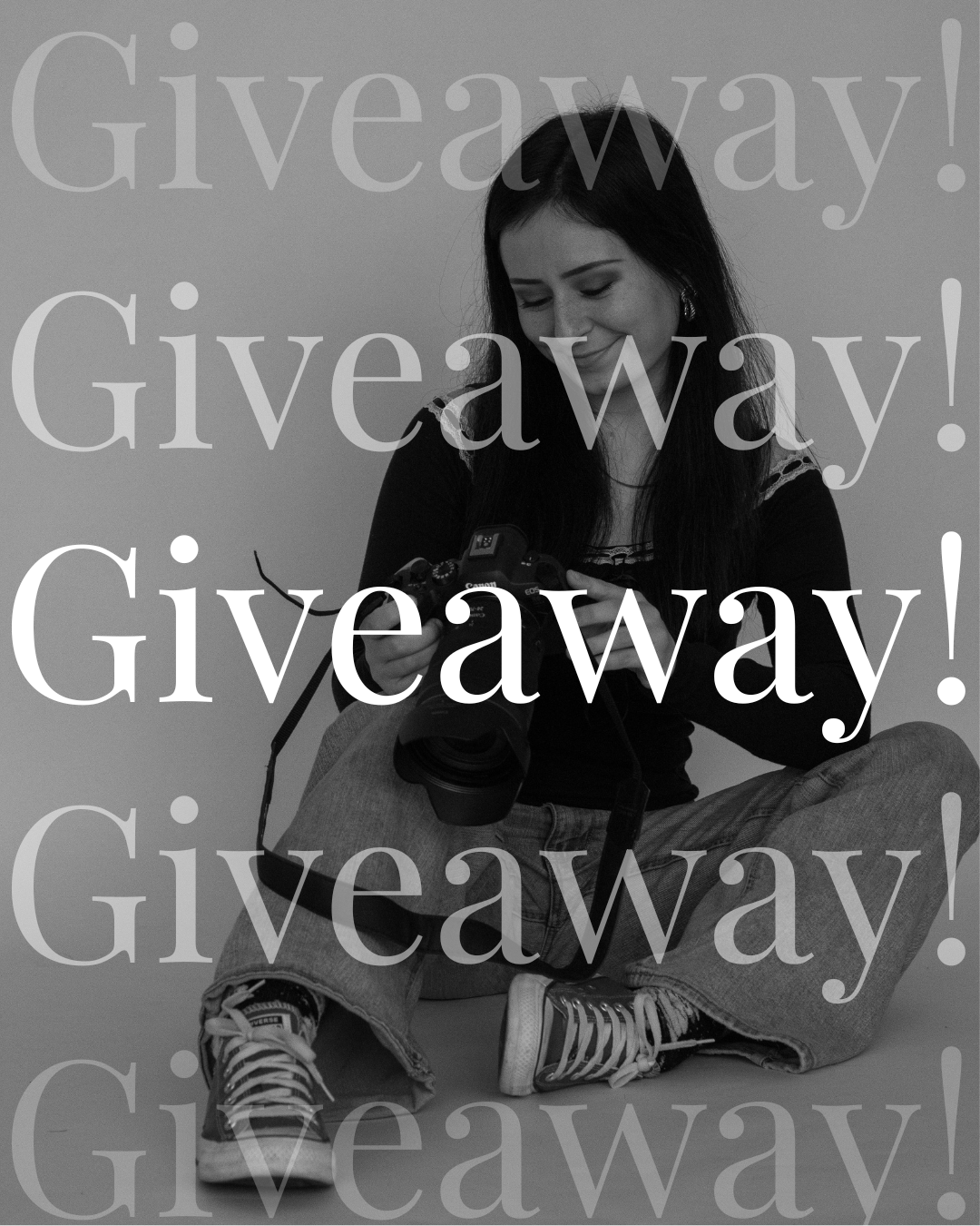 Black and white collage of text saying 'Giveaway' repeated in various fonts and styles against a grayscale background.