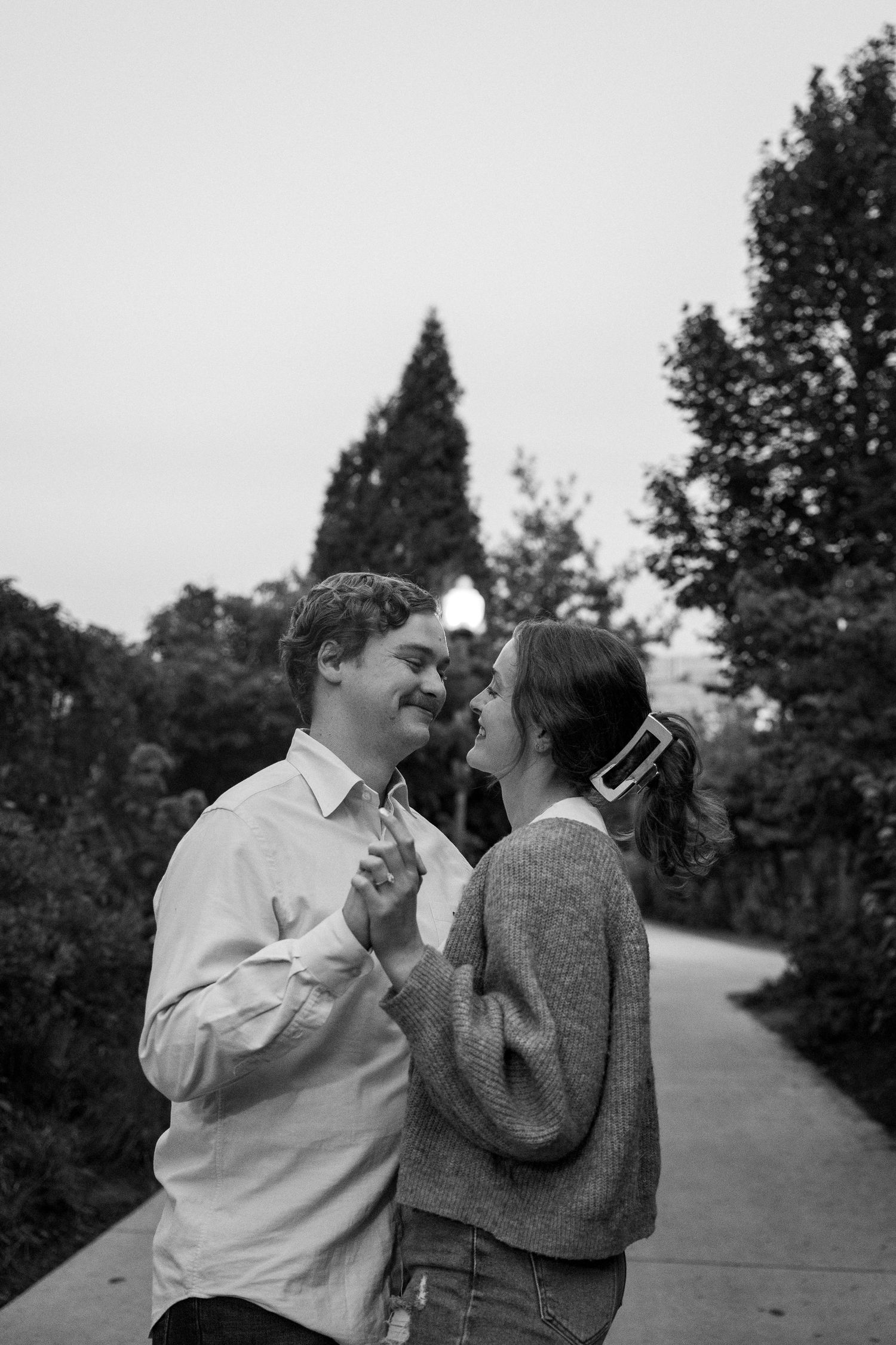 A sunset engagement session at the 606 walking trail