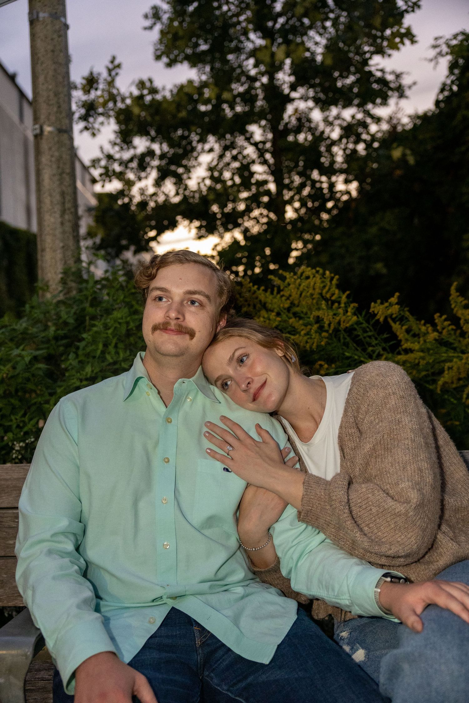 A sunset engagement session at the 606 walking trail