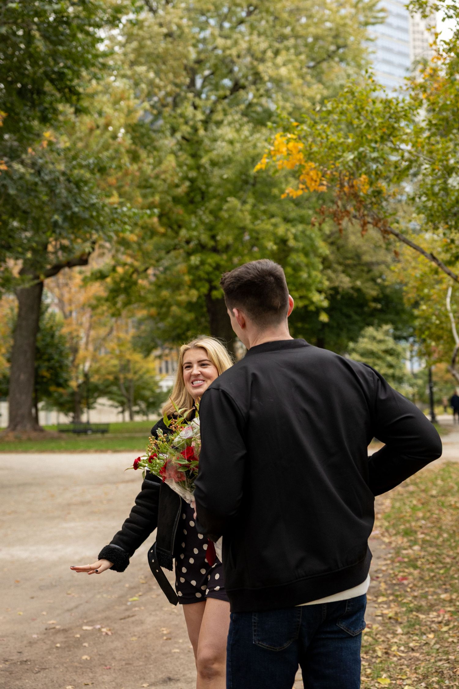 After Sean proposed to Sydney at Milton Lee Olive Park near Navy Pier in Chicago!